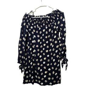 Blue Pepper Blouse Sz M Smocked Floral Bloomcore Cottagecore Long Sleeve Shift